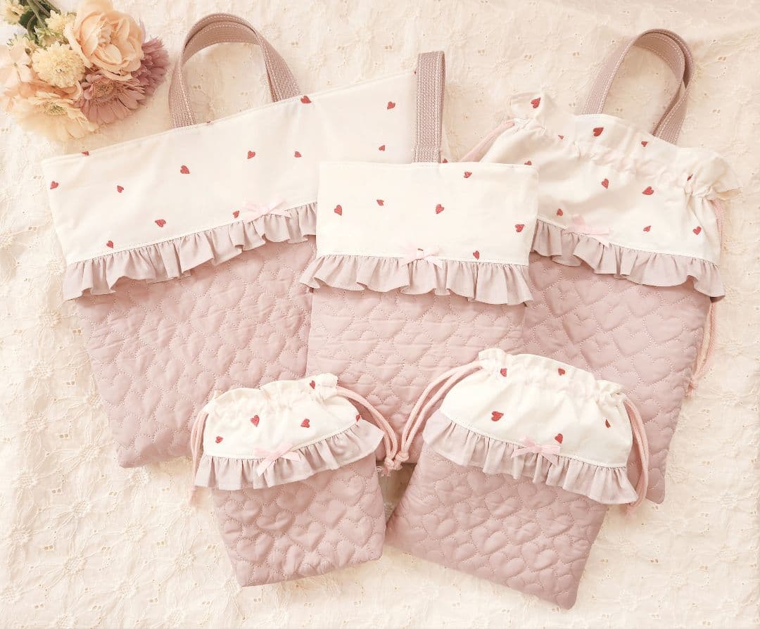 入園入学　女の子　レッスンバック　通園カバン　通学カバン　ハートキルト