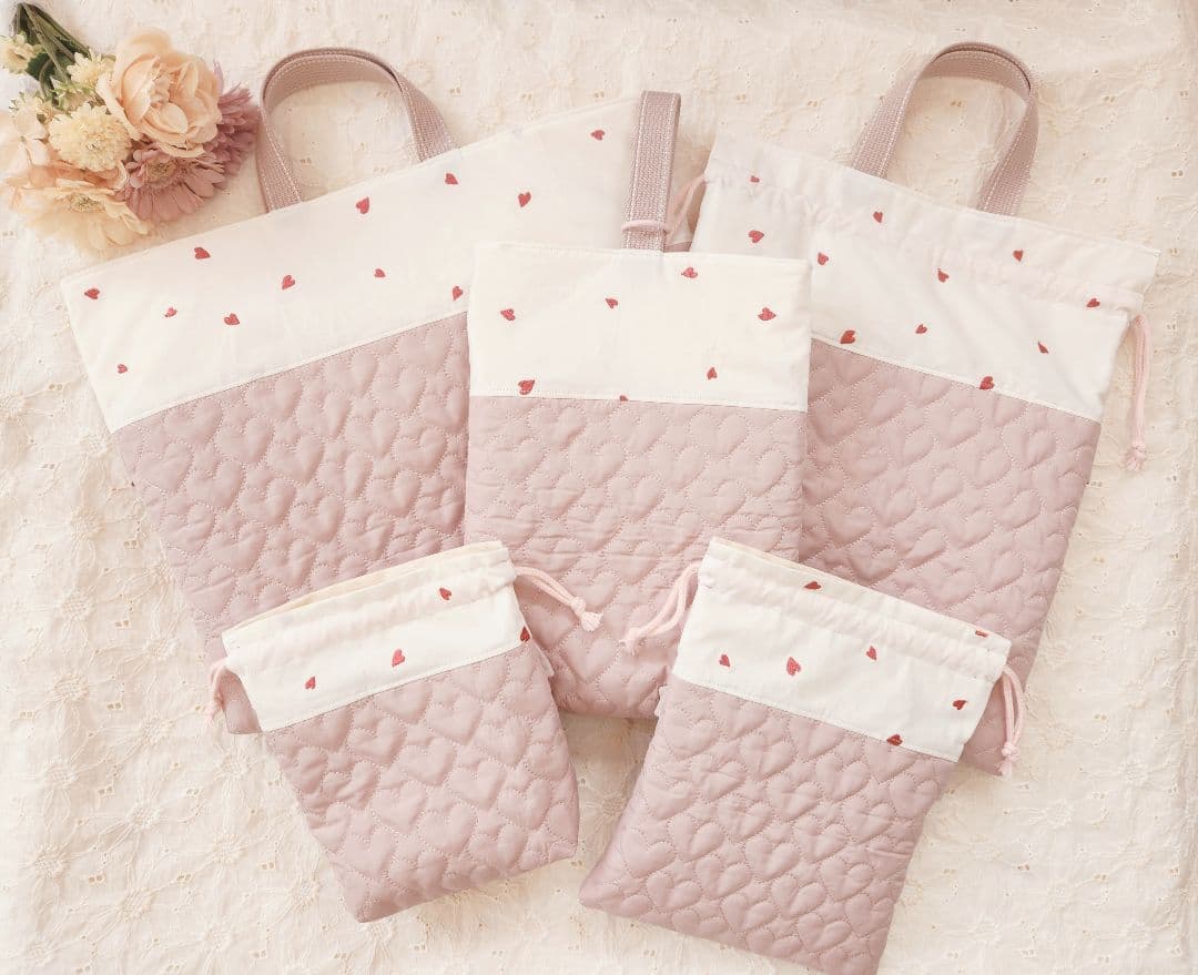 入園入学　女の子　レッスンバック　通園カバン　通学カバン　ハートキルト