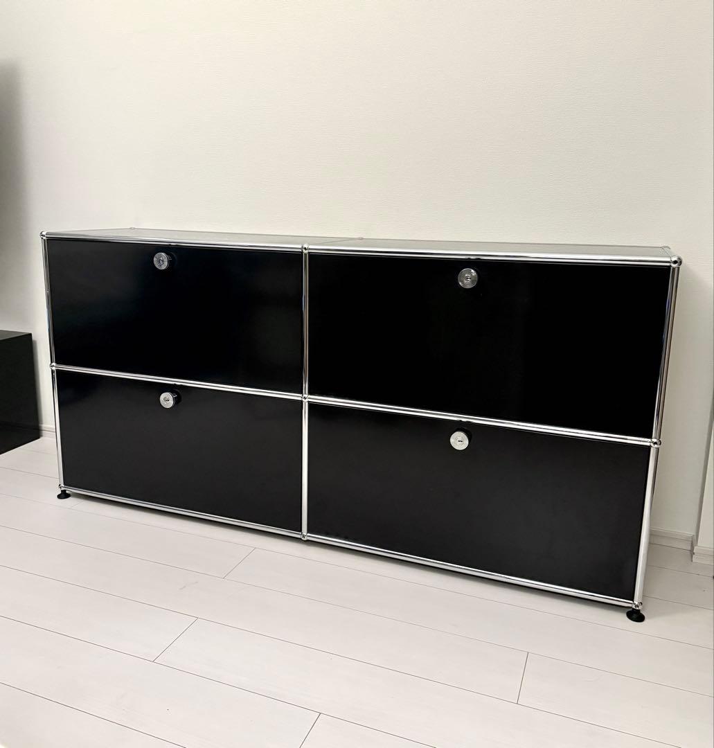 USMハラー キャビネット シェルフ 鍵付き ブラック 2列2段 リビング収納