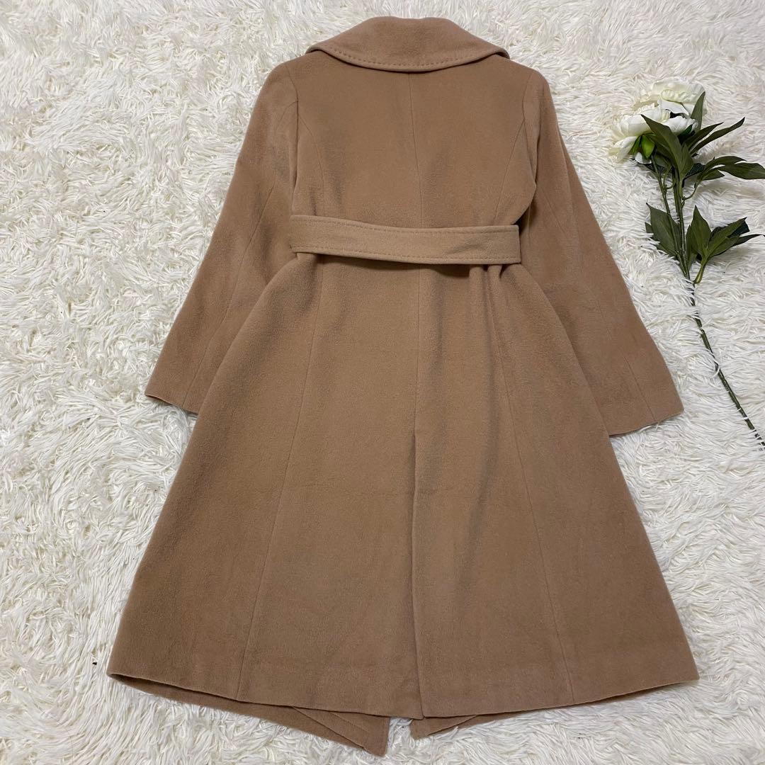 カシミヤ混 【ROPE】 ロングコート ビッグカラー 女優襟 キャメル 38
