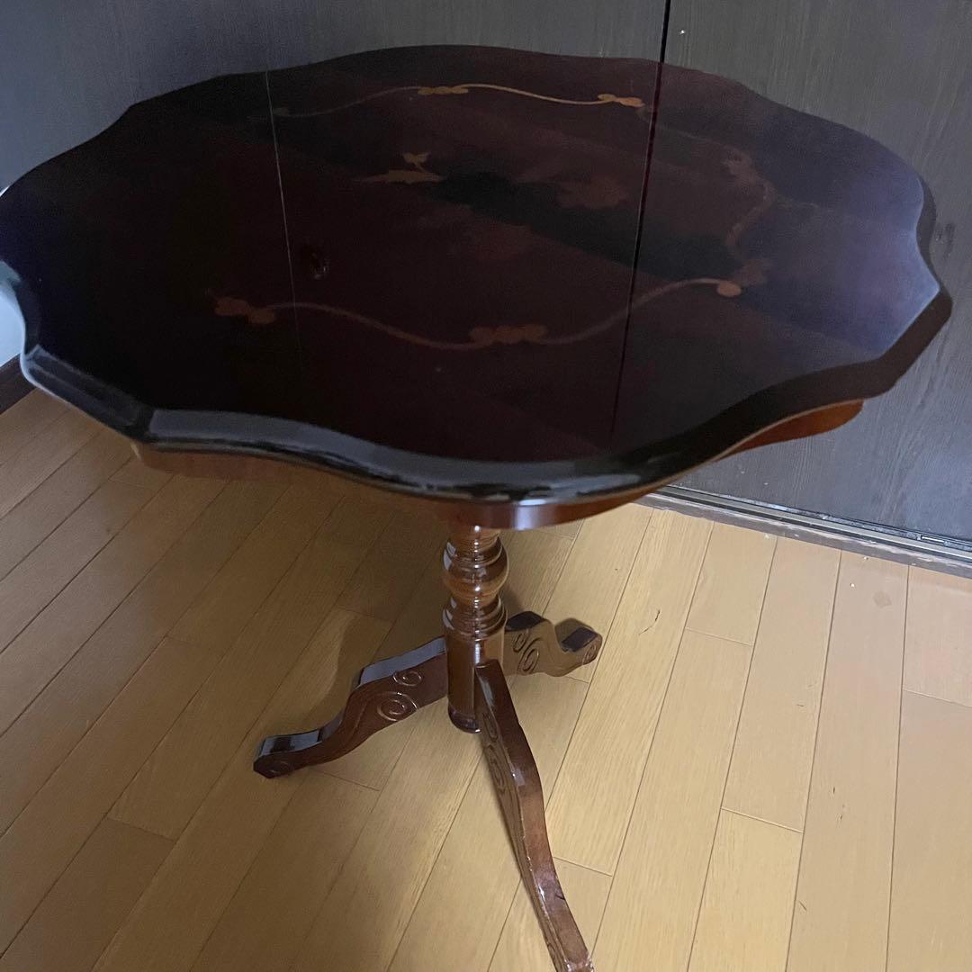 コーヒーテーブル 象嵌入り 艶あり輸入家具 アンティーク家具 イタリア ロココ調