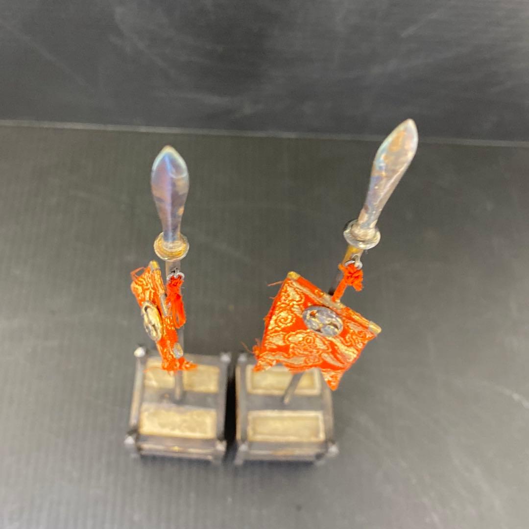 天皇御下賜品　純銀服部製　槍型　菊紋ボンボニエール　一対　東さ8-0208☆2F