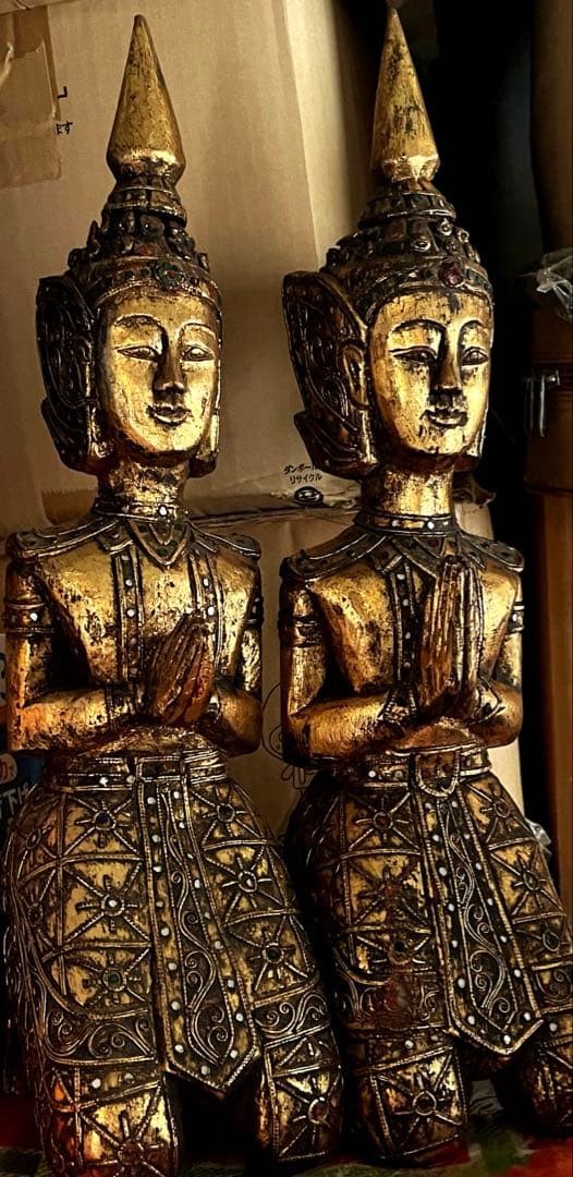 仏像風彫刻 2体セット　アジアン　アジア