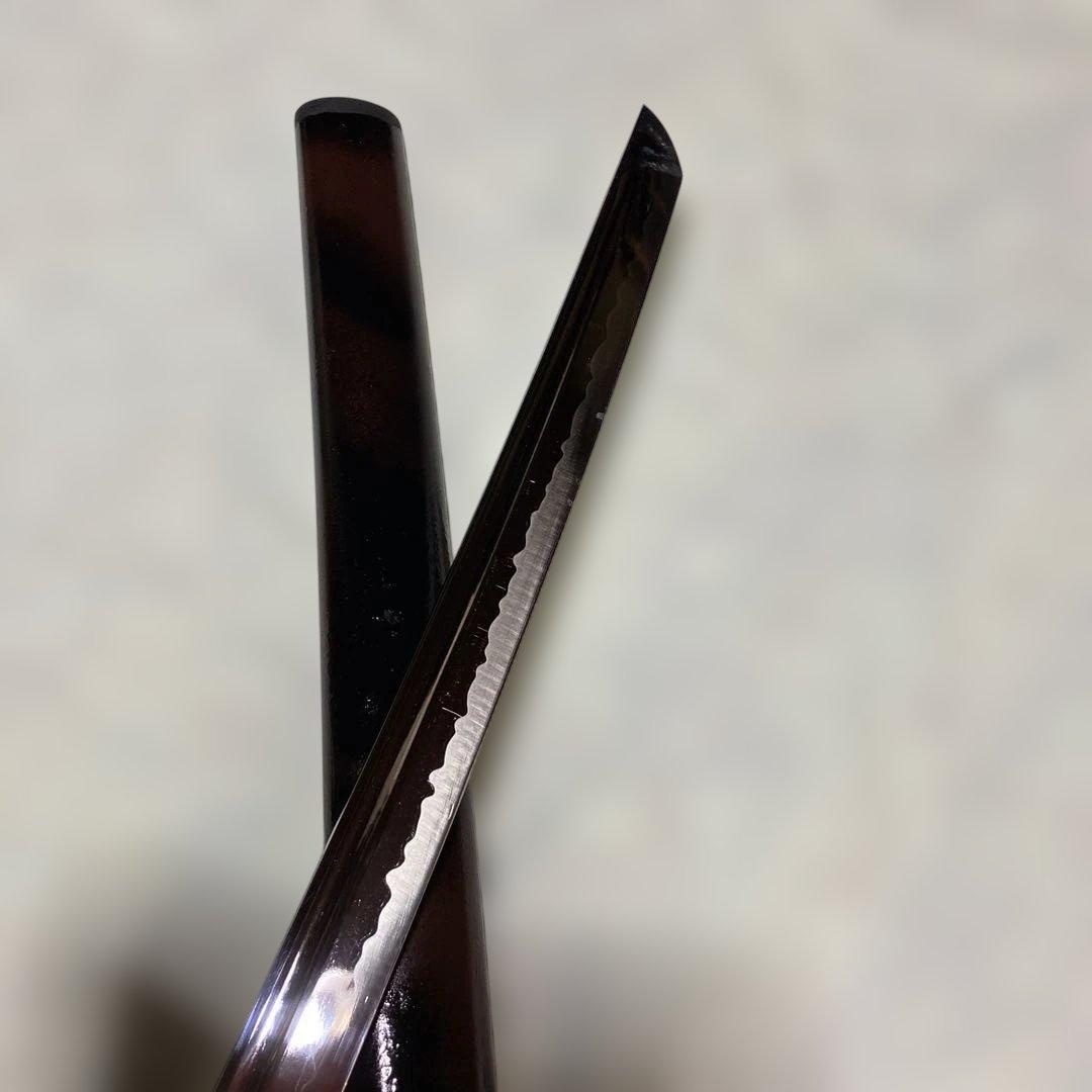 居合刀 濃緑柄 龍彫透し丸鍔 黒茶斑尾鞘