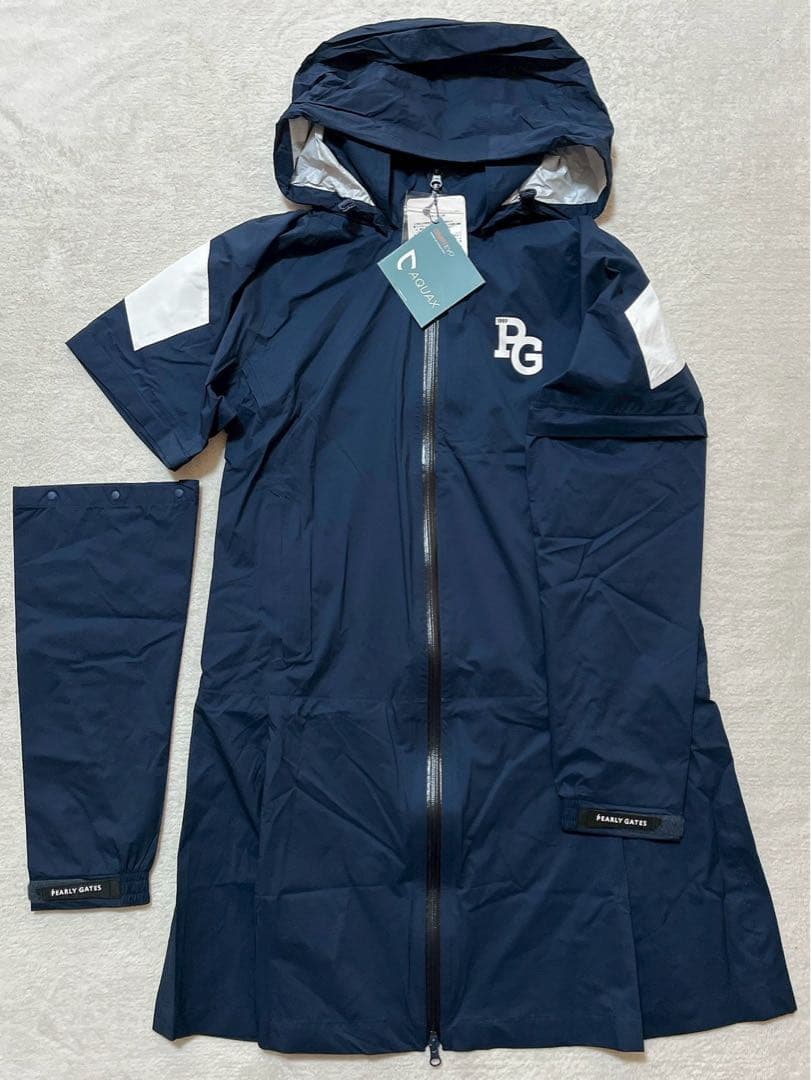 新品タグ付　パーリーゲイツ　レインワンピース　2WAY フード ネイビー　L　２