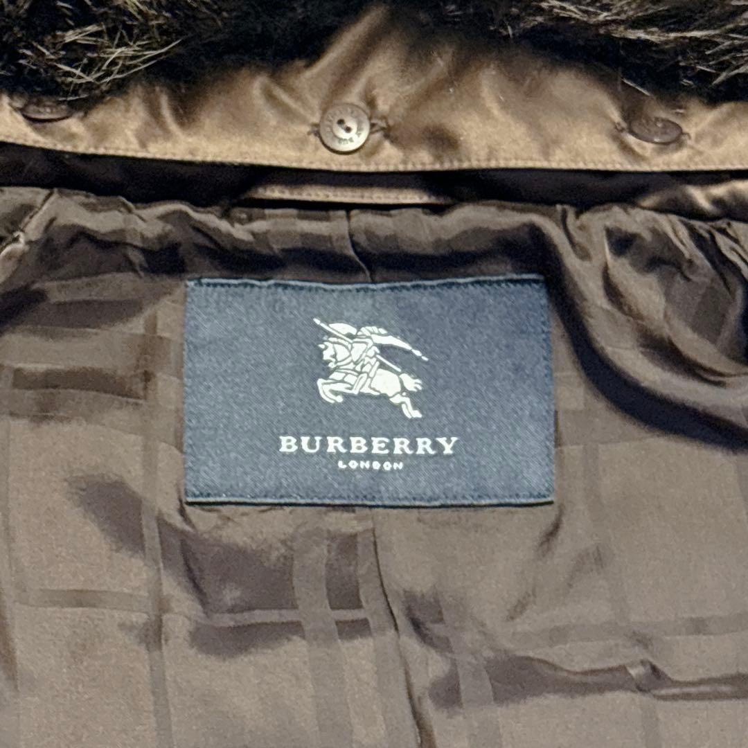 バーバリーロンドン ダークブラウン ロングダウンコート シャドーチェック 9号