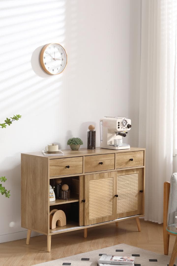 超人気！SP！引き出し付き 大容量キャビネット サイドボード　NATURAL