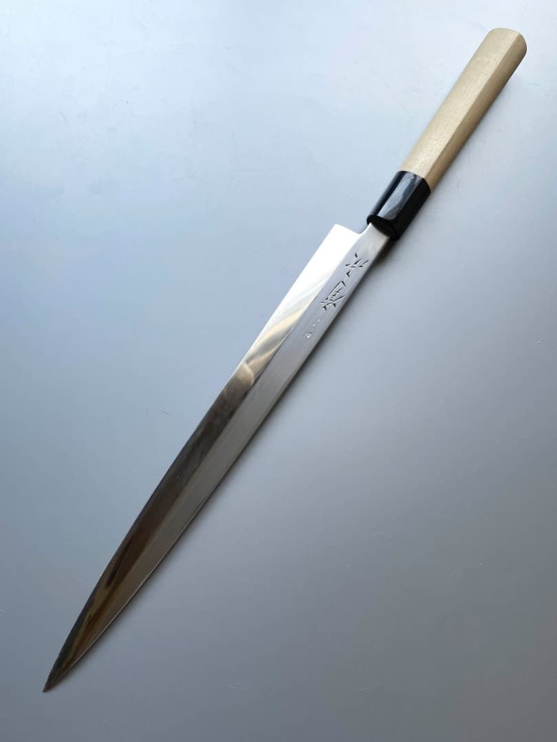 京都 有次 本焼 純日本鋼 柳刃包丁 一尺弱 新品水牛柄・鞘付き