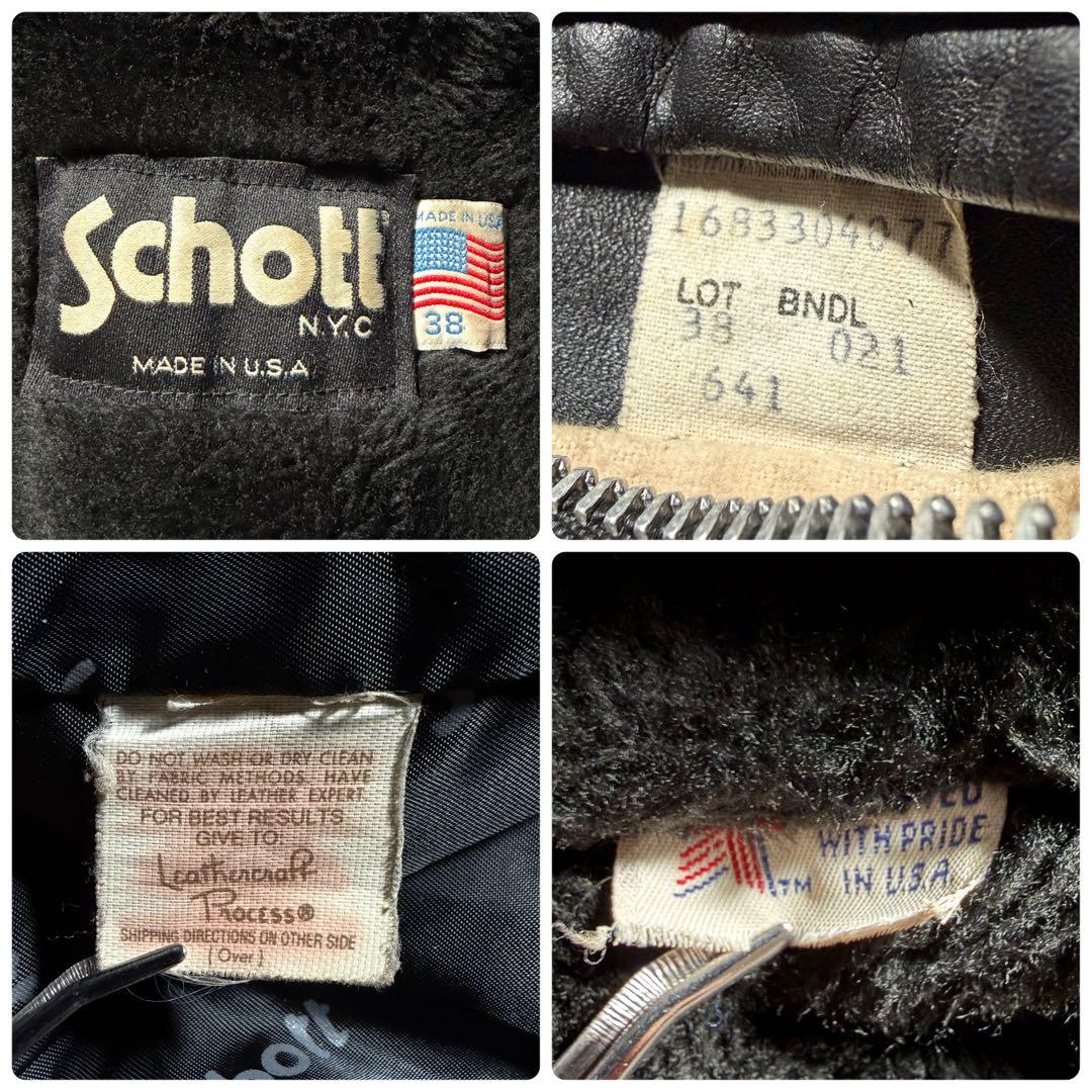 【米国製】schott ライダースジャケット 641 本革　ブラック 38