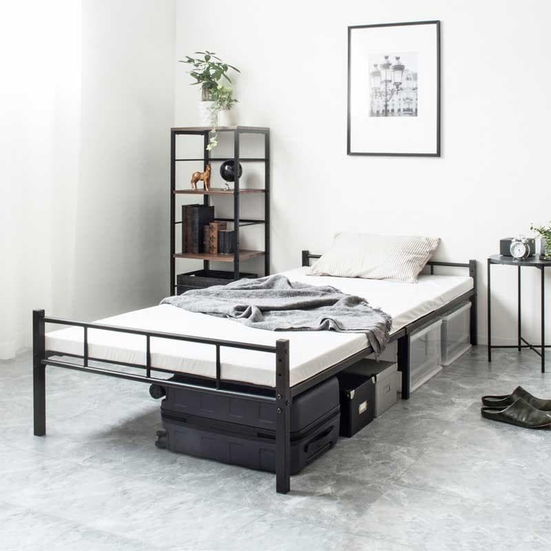 頑丈設計のヘッドレスパイプベッド ブラック [2005]