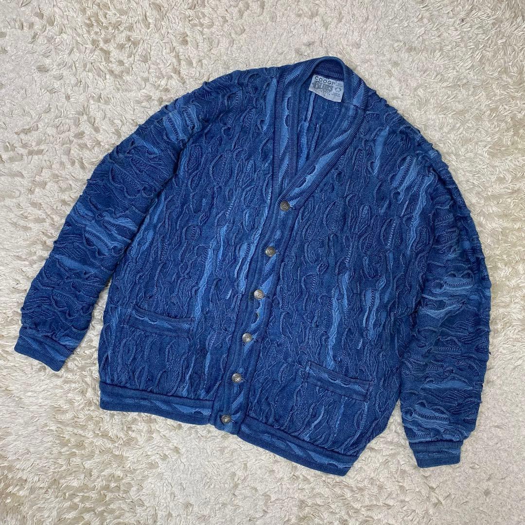 COOGI クージー 90S blues 3D ニット カーディガン ブルー　L