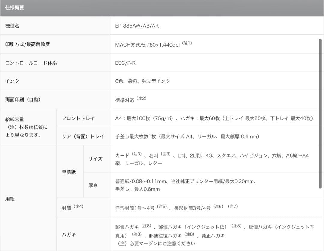 EPSON インクジェットプリンター EP-885AW ホワイト 動作確認済み