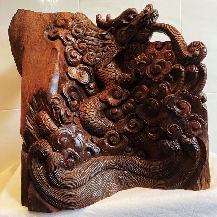 ⭕️木製彫刻 龍の置物 龍神 開運 風水 木彫り龍 縁起物