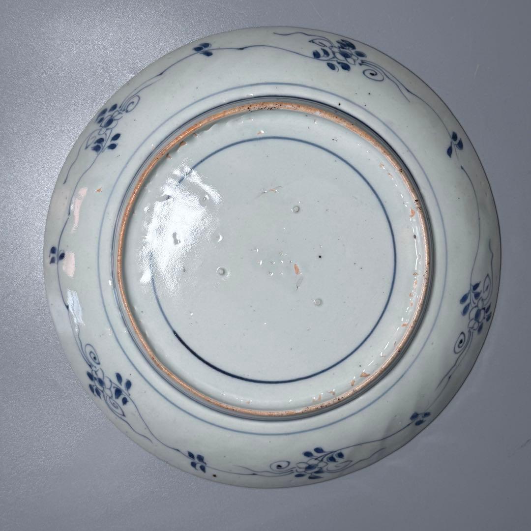 江戸中期　染付扇子文七寸皿　青海波　裏唐草文　コレクター放出品　状態◎ 寛政元禄