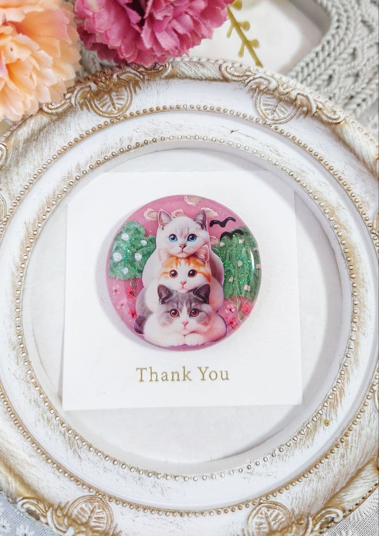 レジン　猫　ヘアゴム　ブローチ　ポニーフック　No.274