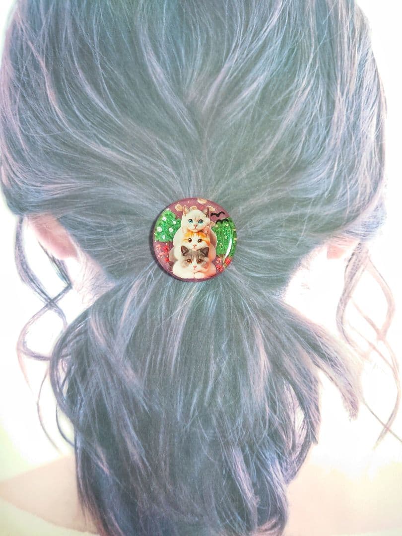 レジン　猫　ヘアゴム　ブローチ　ポニーフック　No.274
