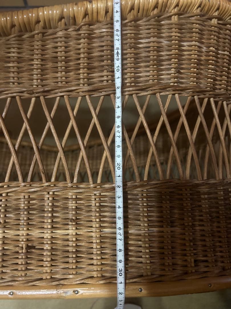 ゆりかご 昭和レトロ 籐 ラタン 当時物 花柄 インテリア かご バスケット