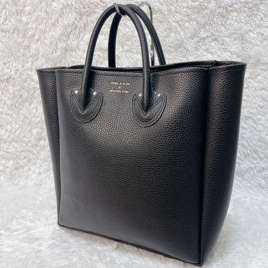 極美品✨ヤングアンドオルセン トートバッグ シボ革 ブラック A4収納 ブラック