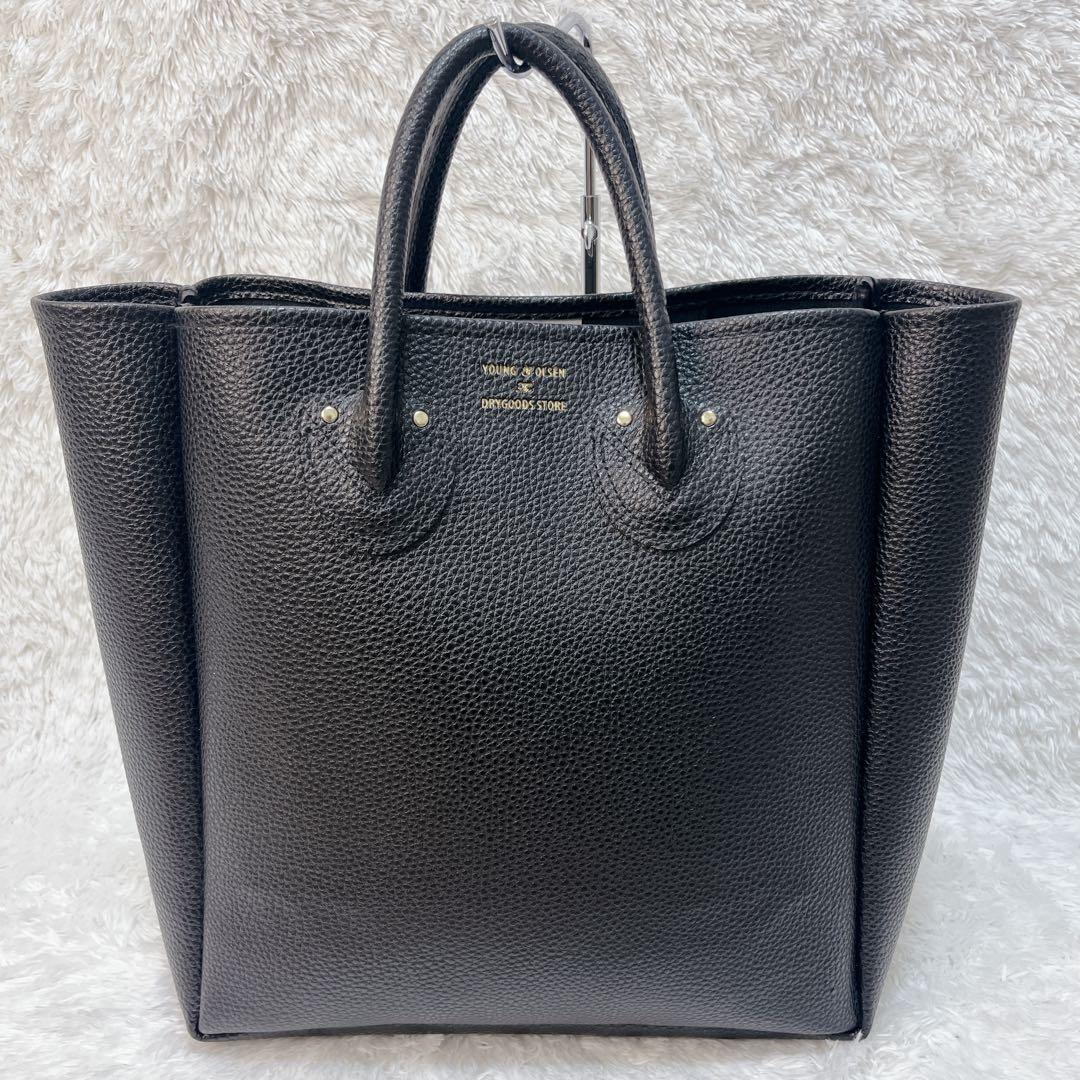 極美品✨ヤングアンドオルセン トートバッグ シボ革 ブラック A4収納 ブラック