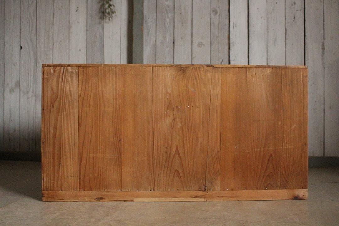 味のある古いガラス戸棚×木製小引き出し3杯　食器棚　収納　古家具　古民家