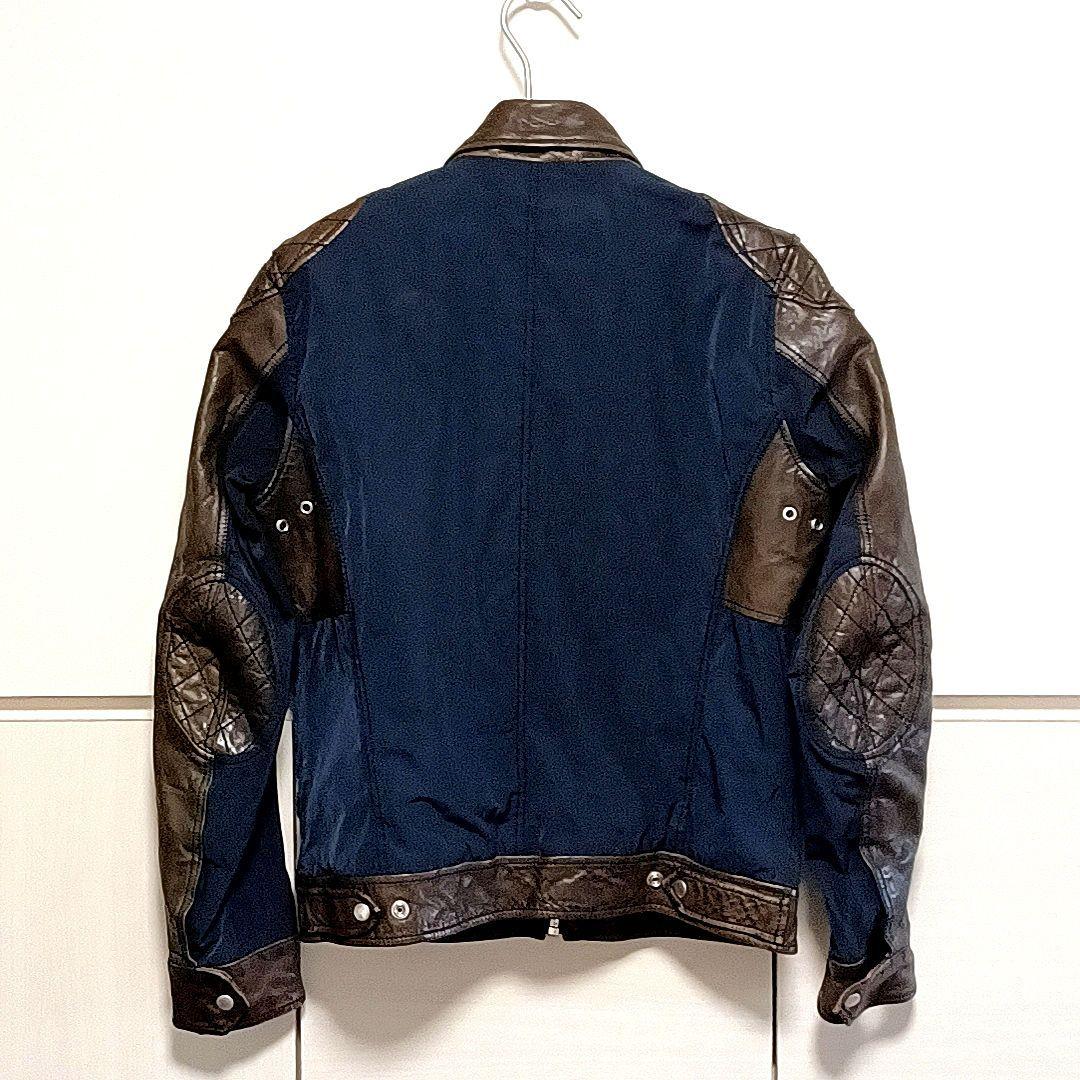 美品★DIESEL ディーゼル　ラムレザー × ナイロン　ライダースジャケット