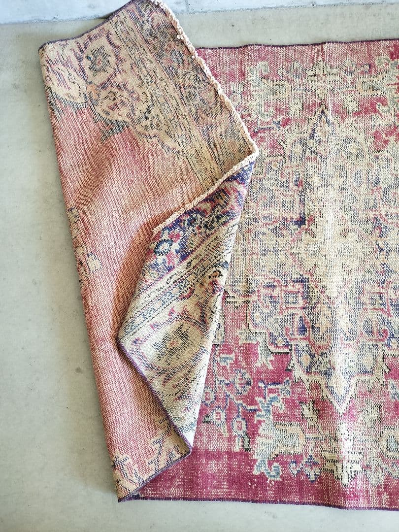 大判/シャビーなワインレッドのヴィンテージトルコラグNo.757