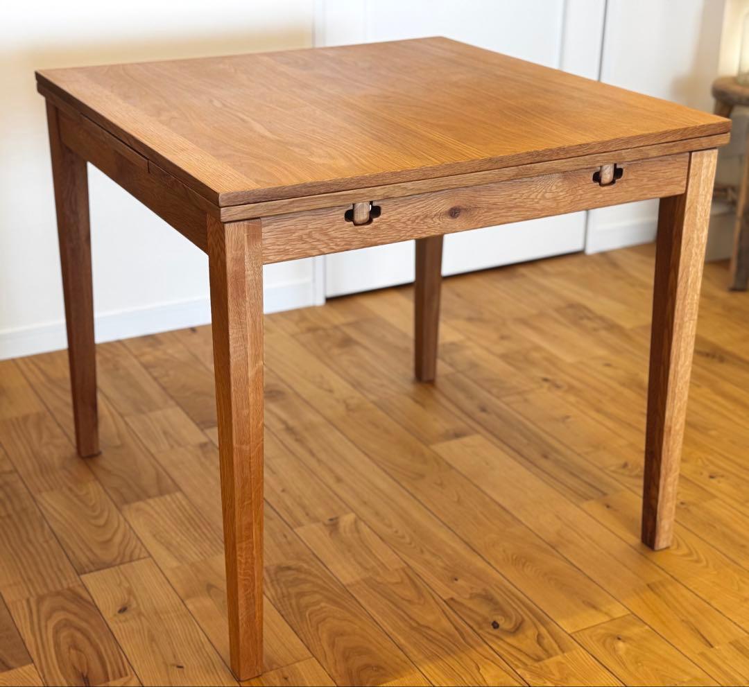 オーク材 ダイニングテーブル 2人掛け 伸長式 80-130cm