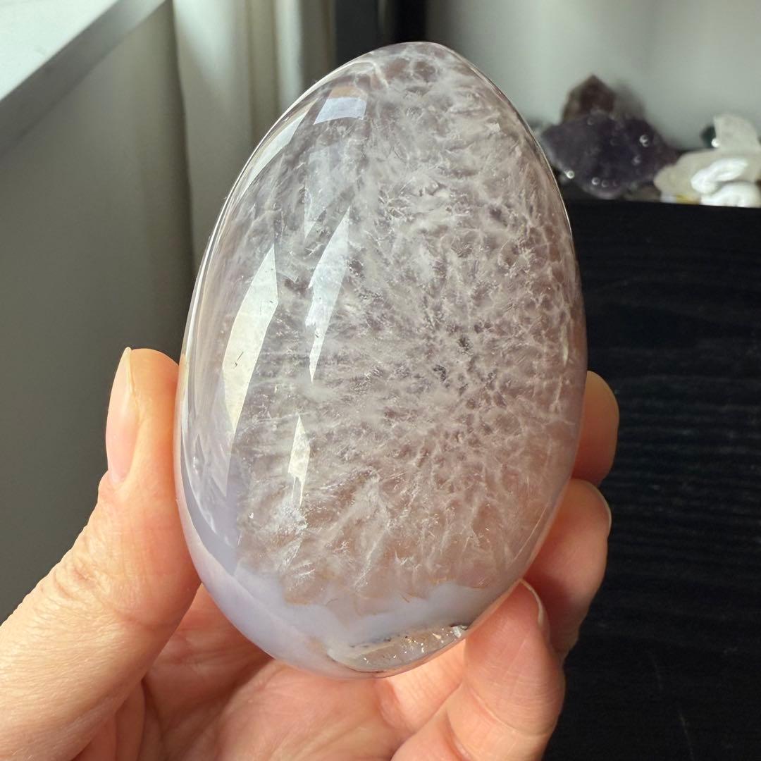 天然石シュガー瑪瑙の卵型　置物NO.020301