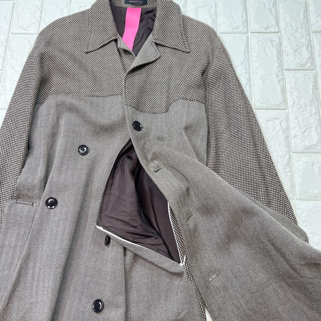 Y's ワイズ ピンク タケシ コサカ 柄切替 ラップ コート 美品 薄手