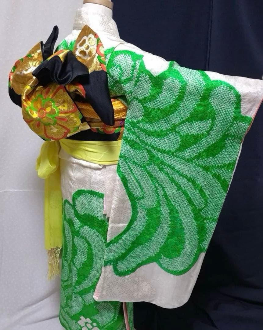 七五三　7歳　正絹絞り着物　袋帯　小物セット　 比翼仕立て着物　18ー1