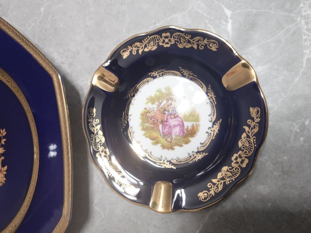 LIMOGES CASTEL フランス製　22金 花瓶 飾り皿 灰皿 三点