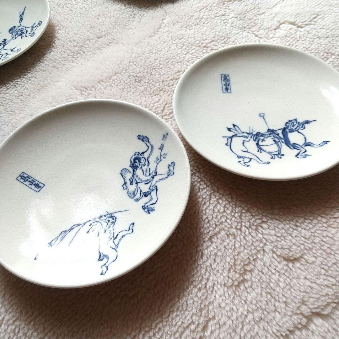 鳥獣戯画　豆皿５枚　陶玉