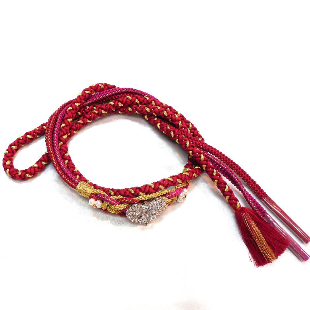 極美品★振袖フルセット　正絹　成人式　振袖　7点セット　Mサイズ　レッド系　花柄