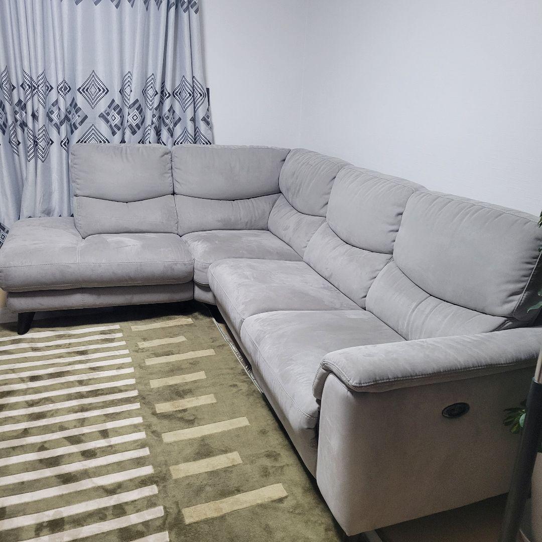 グレー リクライニング L字型ソファ