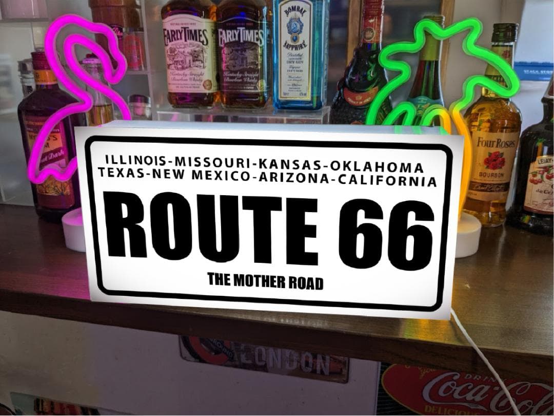 【オーダー無料】ルート66 車 バイク ガレージ 看板 置物 雑貨 ライトBOX