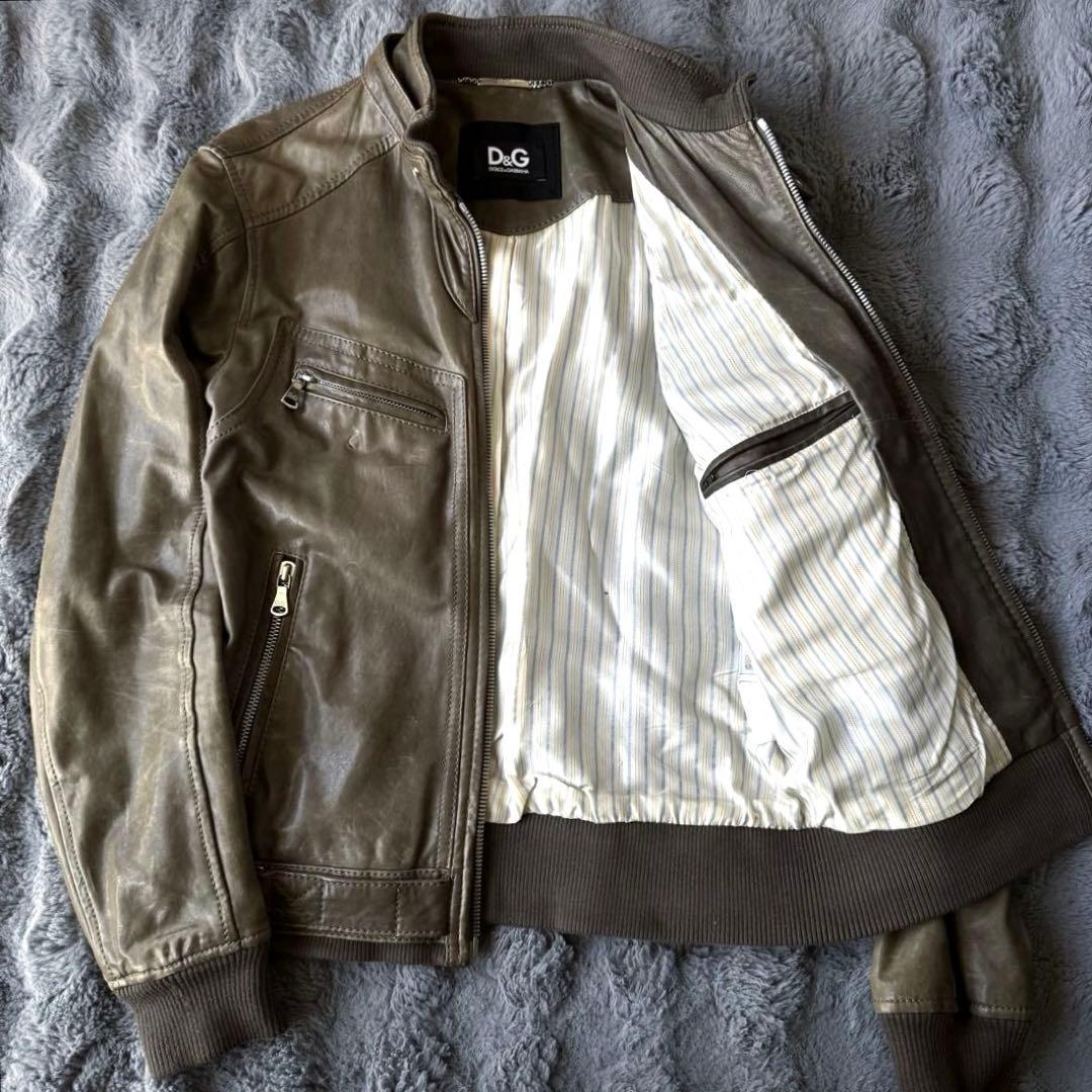 ライダー？号 さまD&G レザー シングルライダースジャケット オリーブ 48