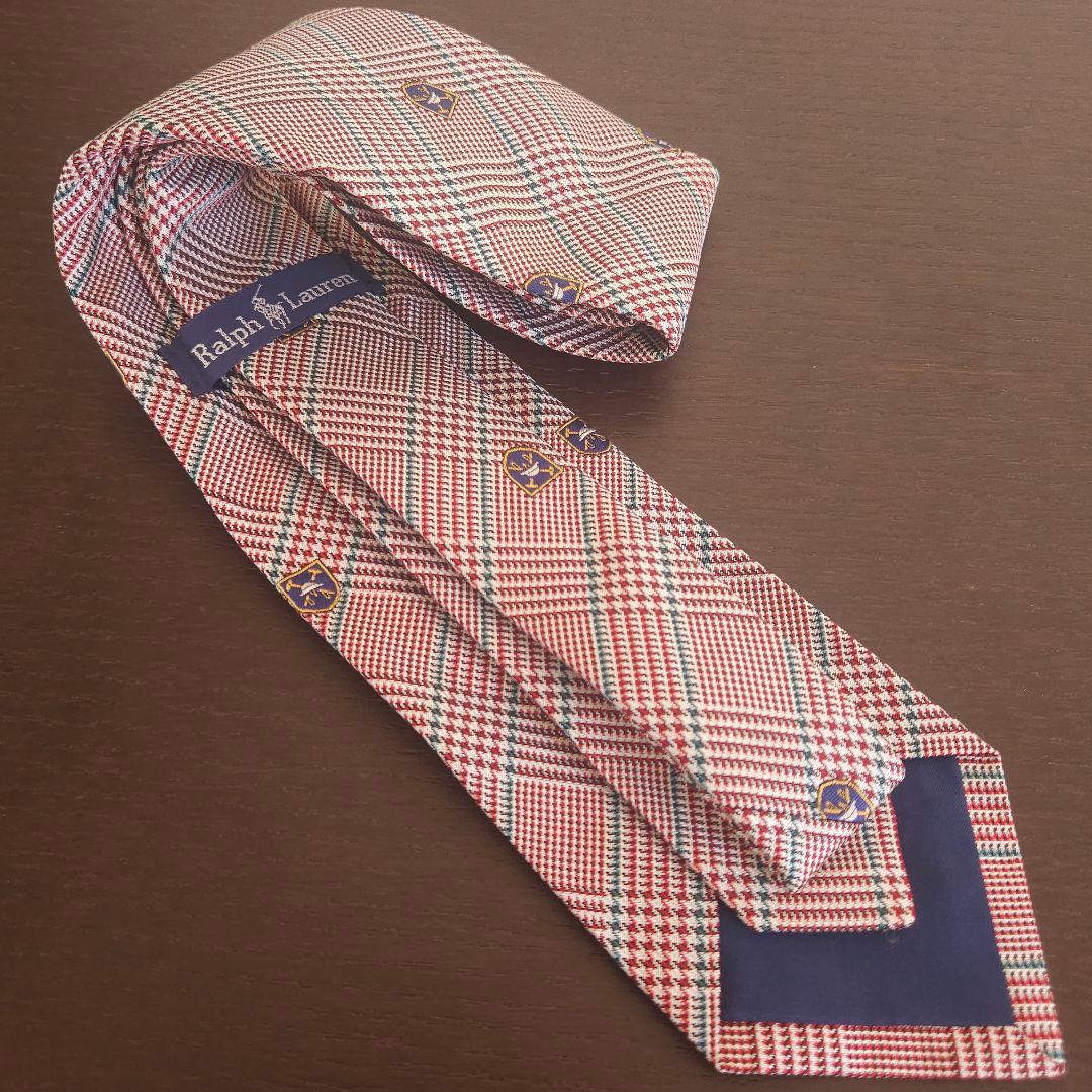 【レア物】 チェック柄ネクタイ シルク素材 赤 緑 黄色 3点セット