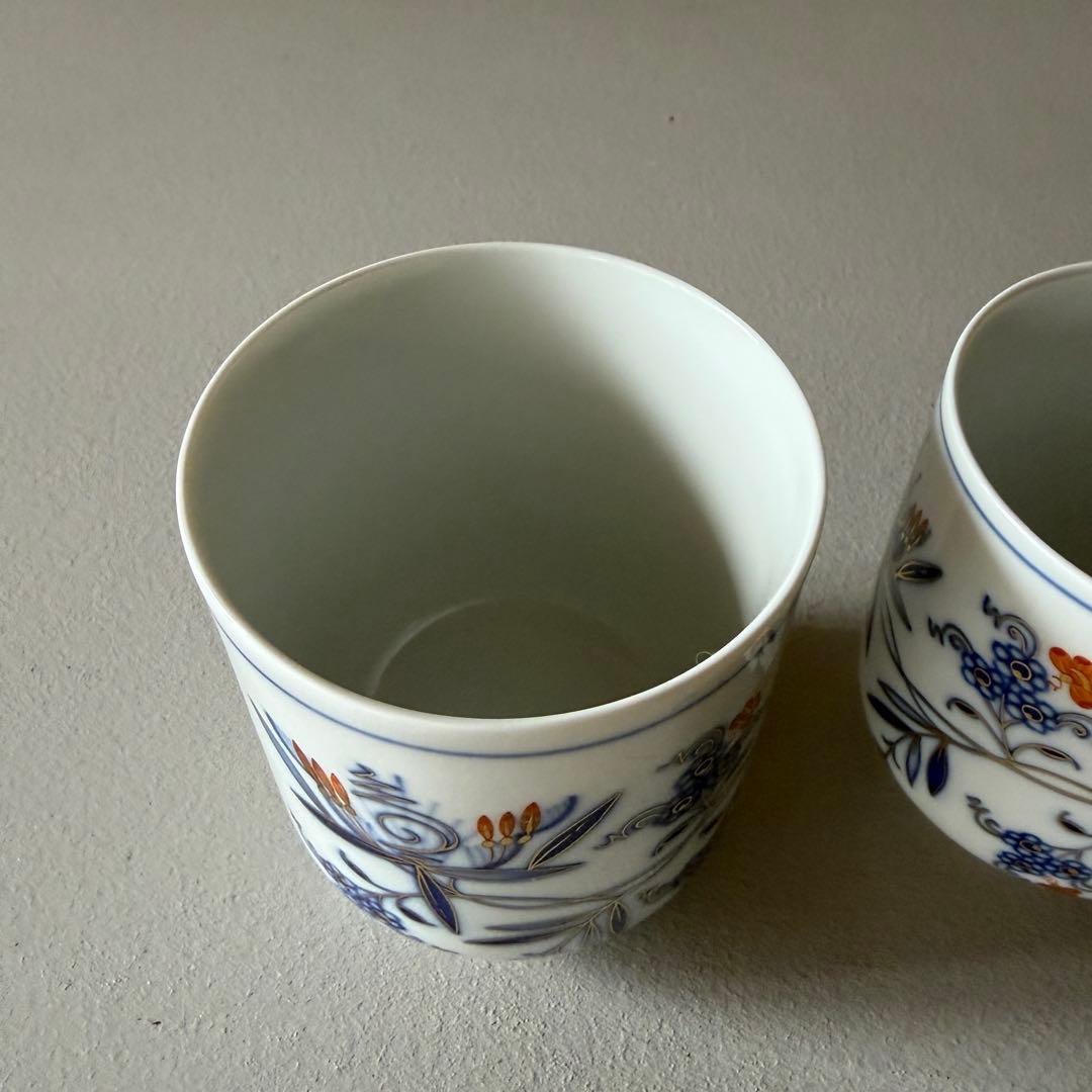 マイセン ブルーオニオン 朱金 レッド ゴールド 湯呑み 蓋付き カップ