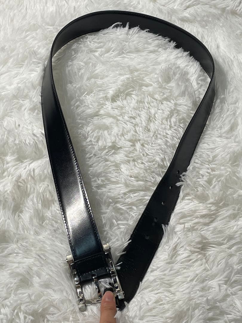 BVLGARI 本革　レザーベルト シルバーバックル リバーシブル仕様 ブラック