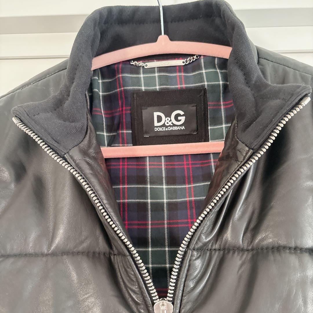 D&G ドルガバ ラムレザージャケット レディース 黒 チェック柄