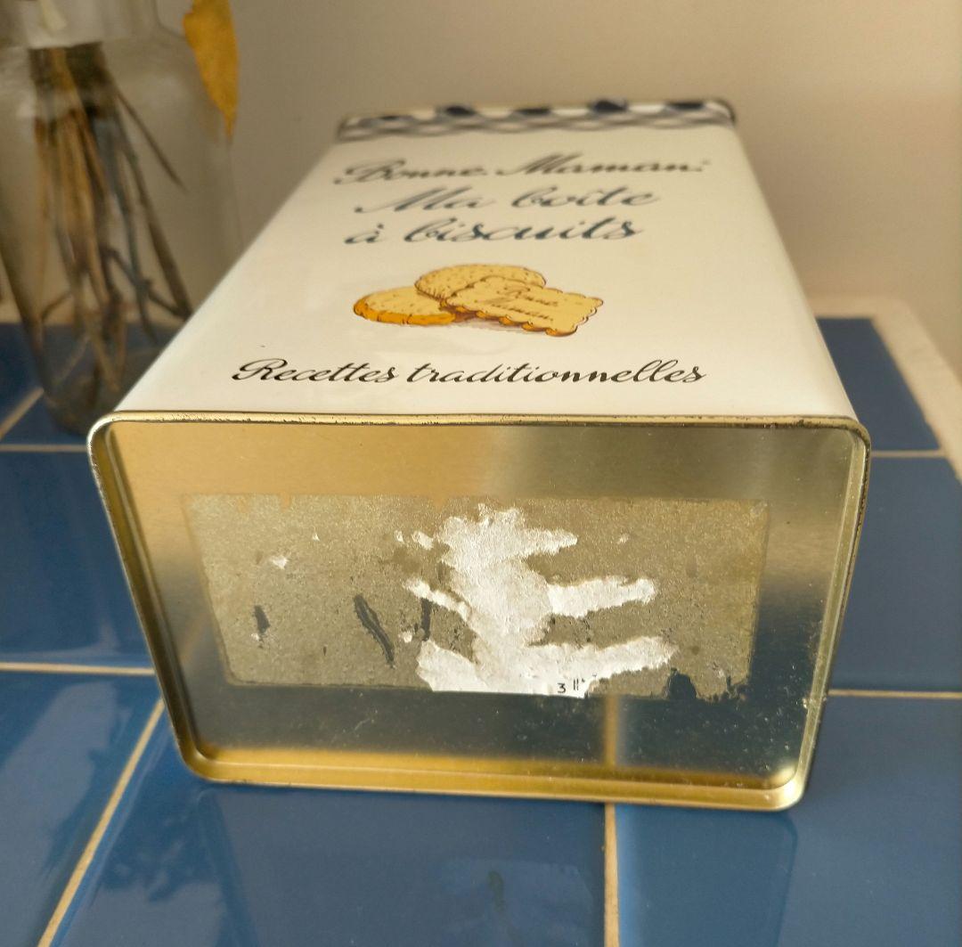 Bonne Maman ビスケット缶 A 青チェック 空き缶