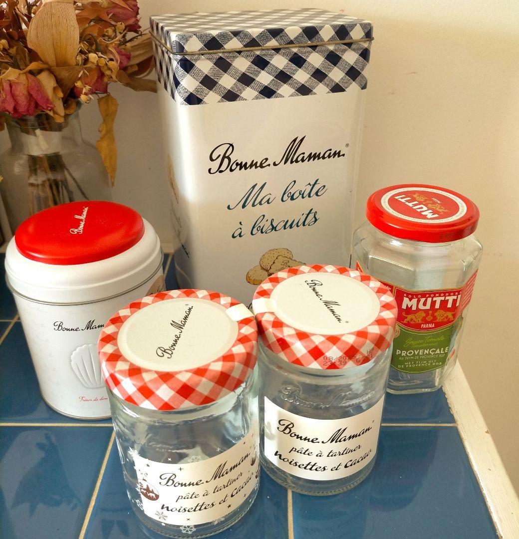 Bonne Maman ビスケット缶 A 青チェック 空き缶