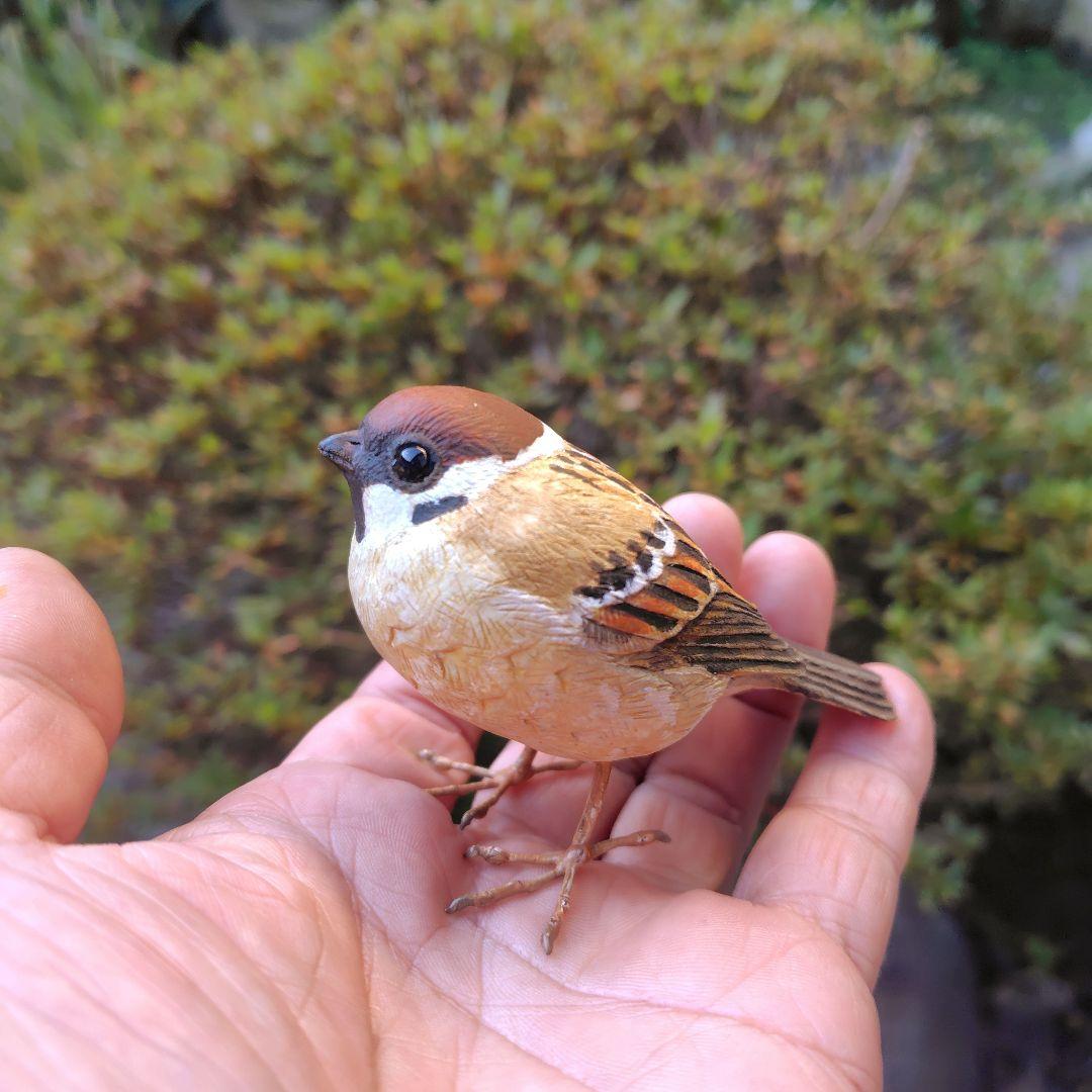 小さなバードカービング ふくらスズメ(福良雀) 野鳥 木彫り