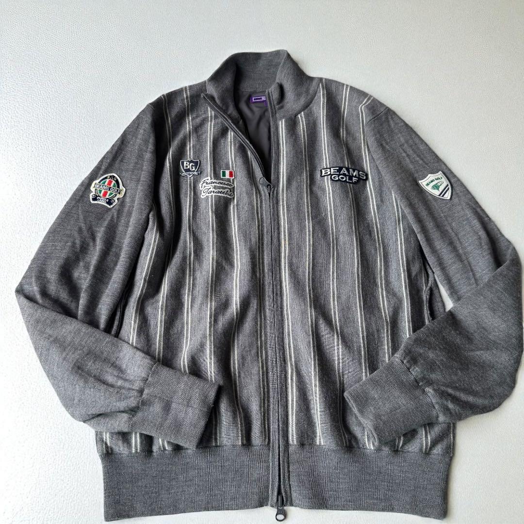 美品✨ビームスゴルフ　ストライプ　ニットブルゾン　ワッペン　刺繍　ジャケット