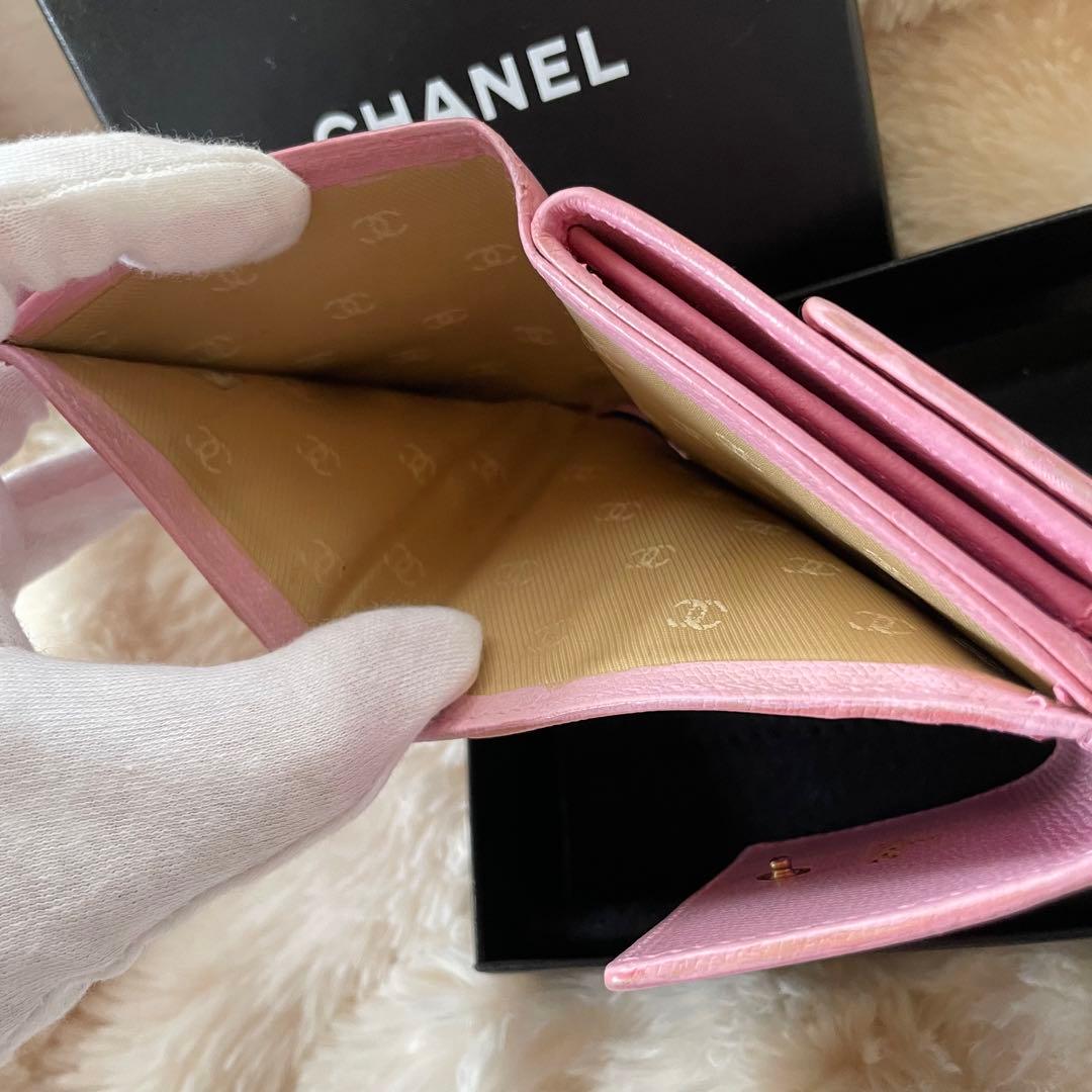 シャネル CHANEL 財布 三つ折りピンク ココボタン ココマーク 正規品