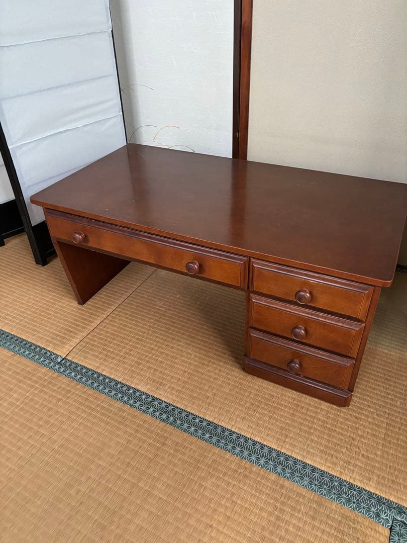 文机 座机 デスク 勉強机 書斎 書斎机 アンティーク 昭和レトロ 桜　民芸調