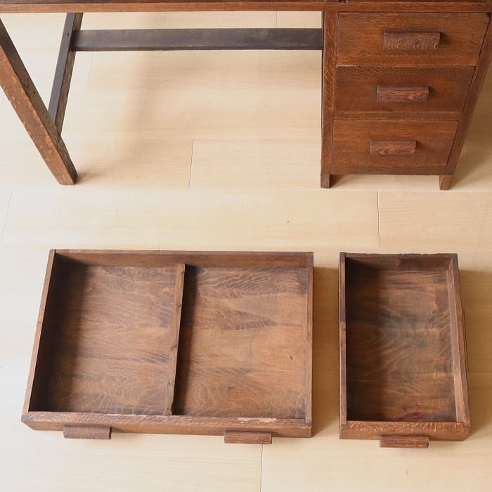 アンティーク ナラ材 片袖机 レトロ 無垢材 デスク 古家具