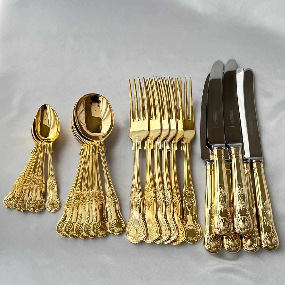 【英国】キングスパターンのディナーセット 24本組【ゴールドプレート】