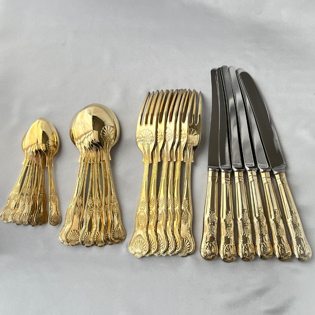 【英国】キングスパターンのディナーセット 24本組【ゴールドプレート】