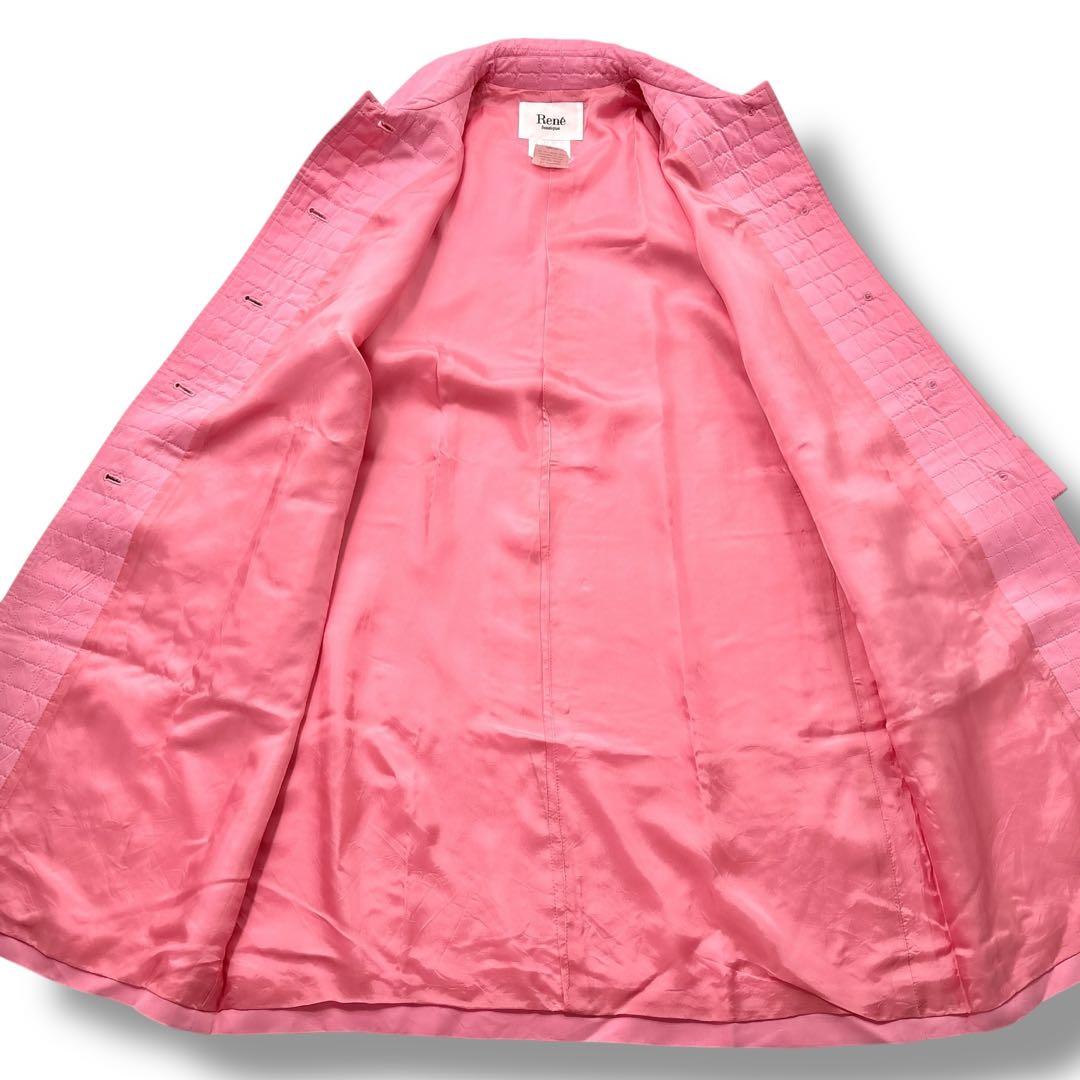 極美品】Rene ルネ ピンク スプリングコート　トレンチ　ロング　キルティング